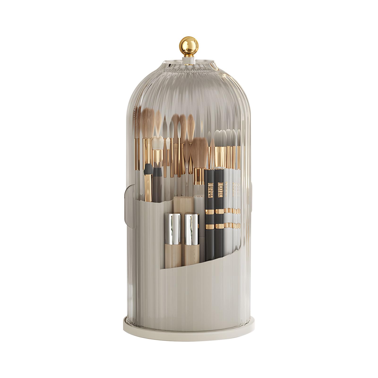 Msioytog White Transparent Materials Cosmetic Organizers Featuring 360 Rotating Design Divided Compartments Compact Cover For Brushes Waterproof Lid