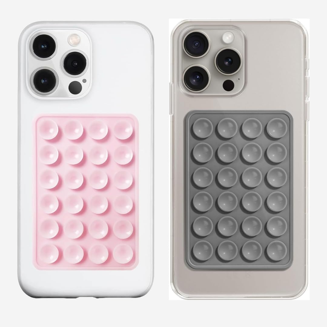 Suction Phone Case – Anti-Slip Silicone Sticky Mount Pad for Hands-Free Grip | Works on Mirror, Shower, Dashboard | Multipurpose Mobile Holder for Selfies & Videos Multicolor (Pack of 2) (PINK&GREY)-image-17