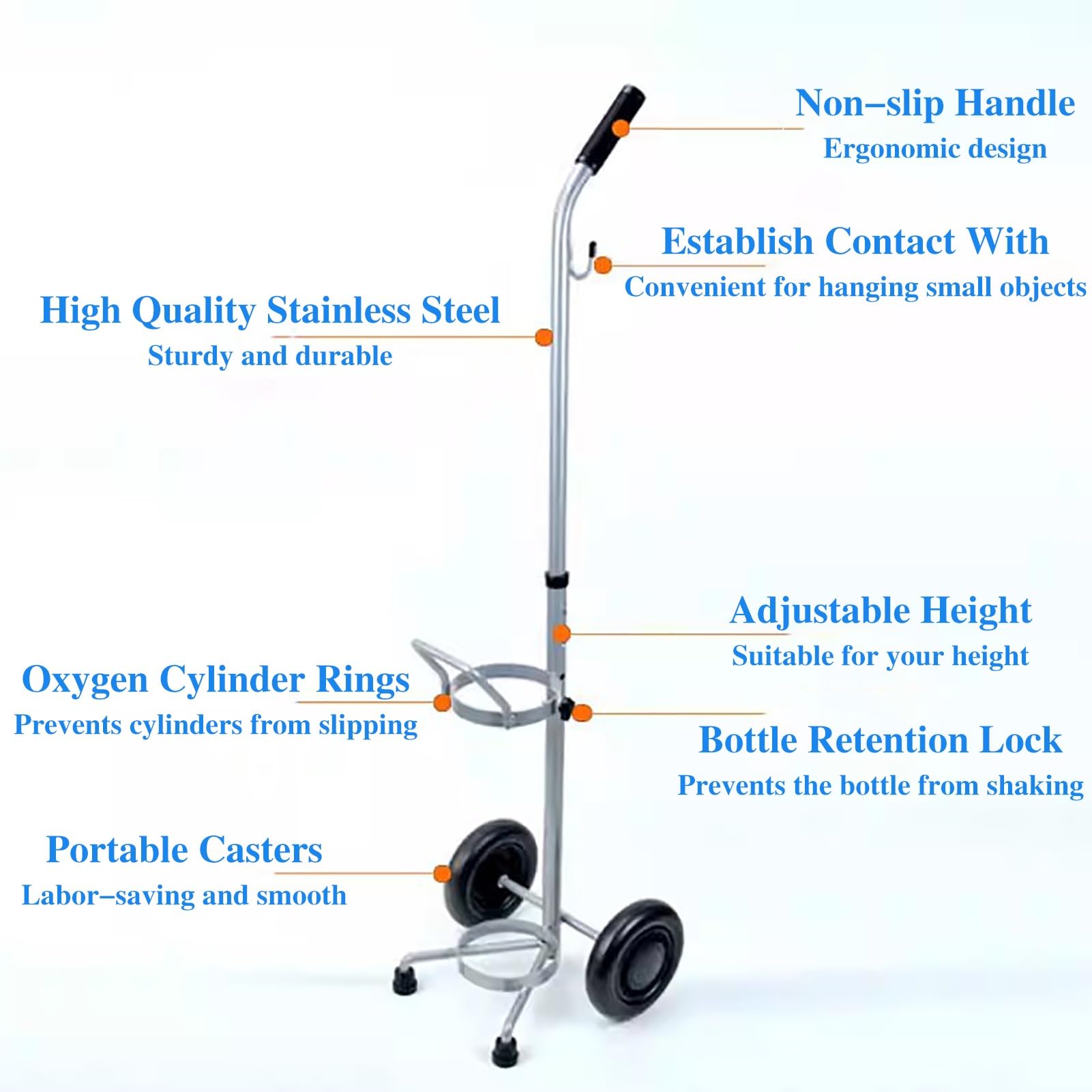 Soporte Bombona Oxigeno Soporte para Carrito con Ruedas para Un Solo Cilindro de Oxígeno, Regulador de Tanque de Soldadura para Argón y CO, Estante de Almacenamiento para Tanque de Oxígeno Médico Port