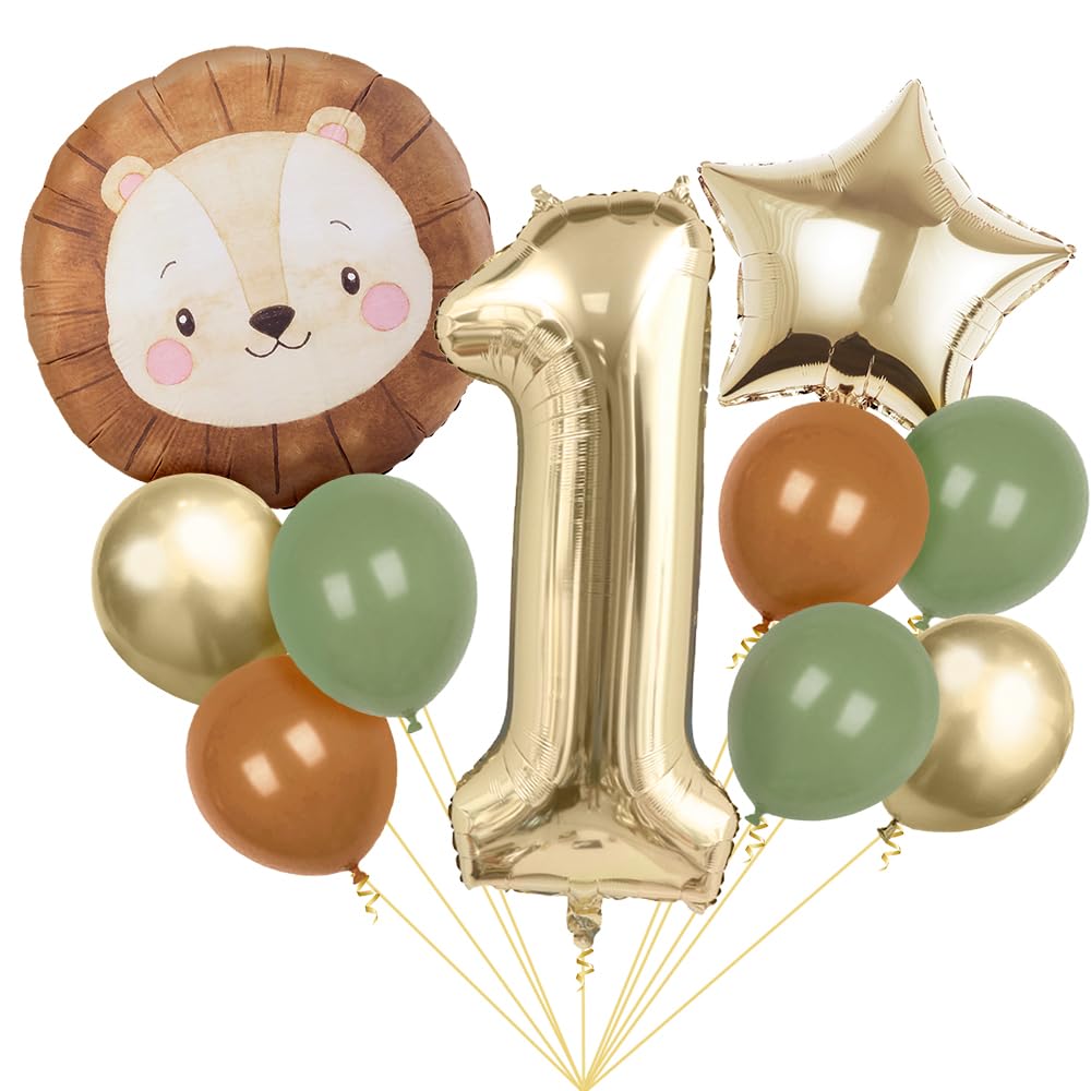 Jungle Safari Birthday Giraffe Decoration Balloons, Animals Party Birthday Supplie Balloons for Baby One Year Old Party Decorations (Lion, Number 1) — image 1