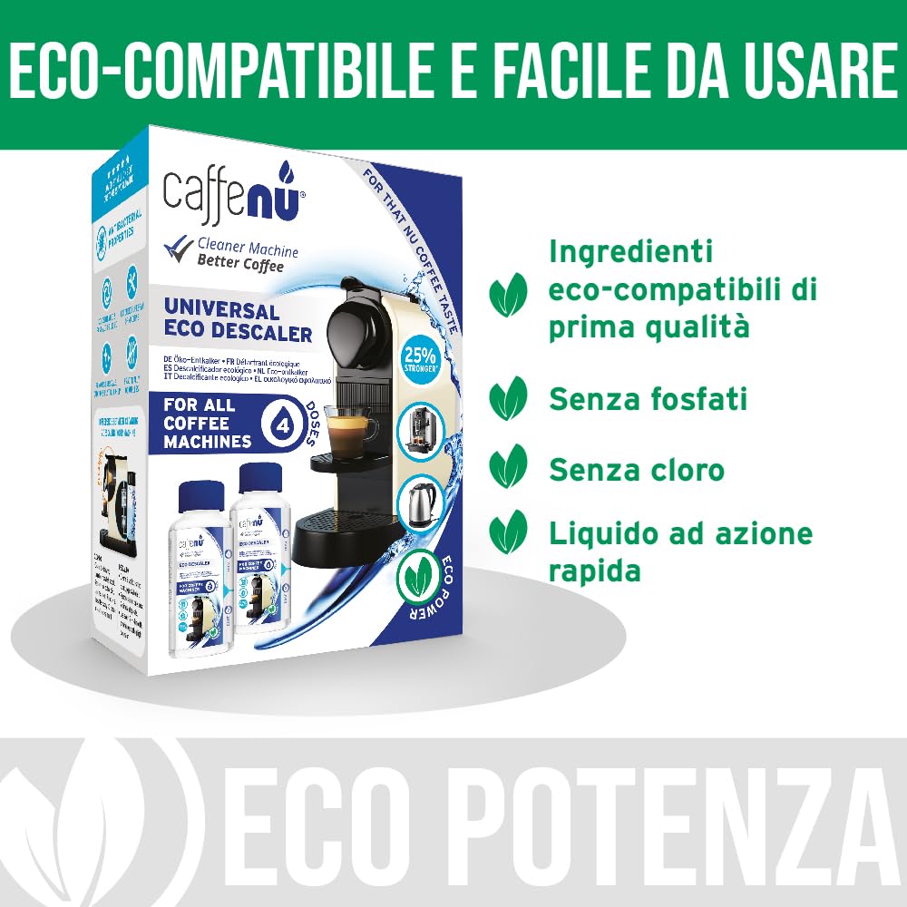 Caffenu | Decalcificante liquido per macchine da caffè 400 ml Eco | Decalcificante liquido per kit da barista | universale compatibile con Nespresso, Delonghi, Lavazza | 4 dosi
