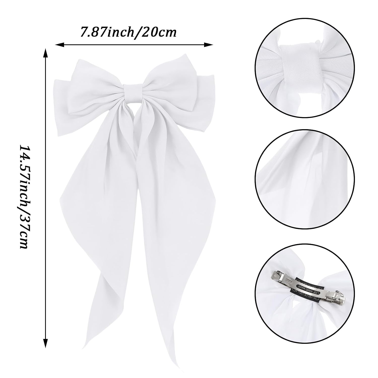 WLLHYF Satin Hair Bows for Women, 20 Pcs Big Hair Bows with Long Tails Ribbon Barrettes Hair Clips Silky Soft Hair Pins Vintage French Hair Accessories for Girl Princess