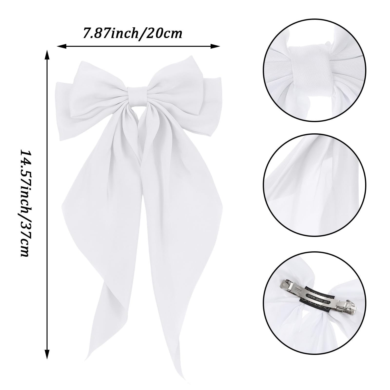 WLLHYF Lot de 20 nœuds à cheveux en satin pour femme avec longues queues en ruban - Pinces à cheveux douces et soyeuses - Accessoires de cheveux français vintage pour fille et princesse