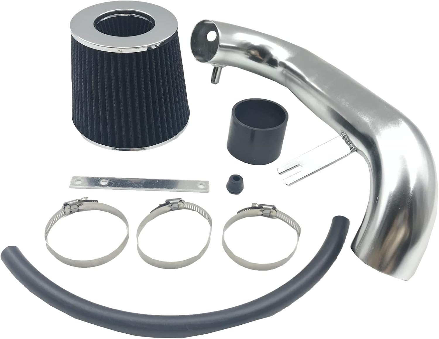 2.5-Inch Cold Air Intake System Kit + Filter Compatible for Honda Civic DX/LX/EX/GX/VP AT/MT 1.7L 2001-2005 AT/MT (Silver Tube & Black Filter)