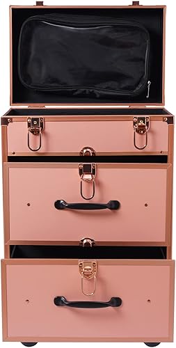 Miniatura 5 de Estuche de tren de maquillaje rodante profesional, estuche de viaje con cerraduras, organizador de almacenamiento de maquillaje de viaje,