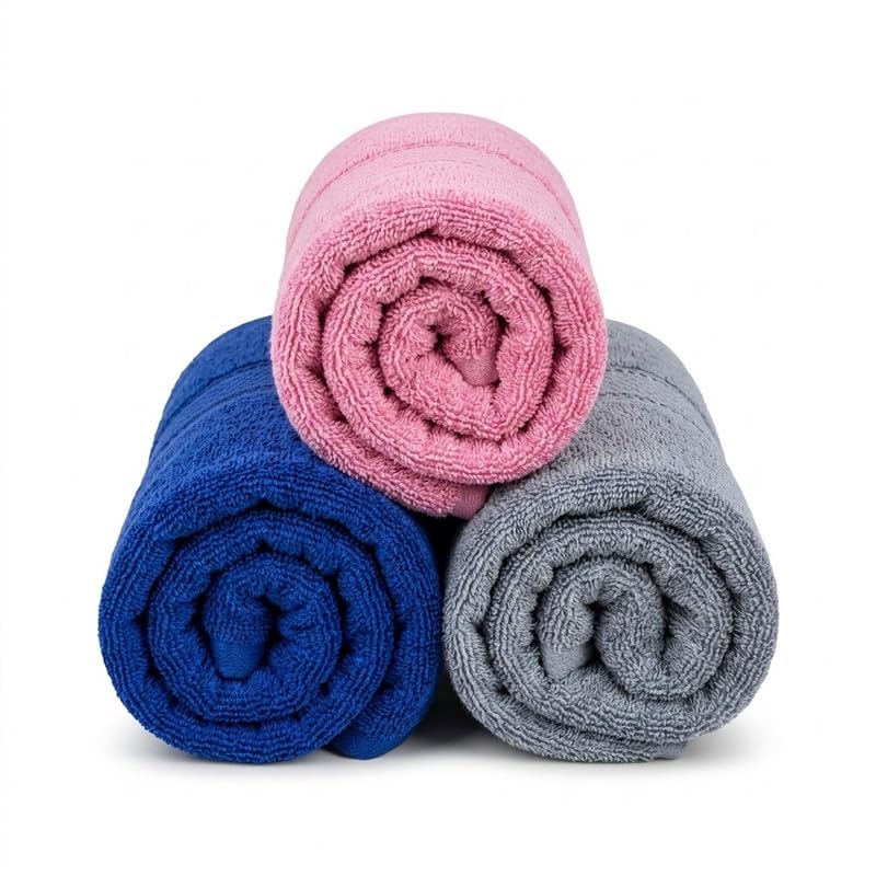 Image of TowelWala Hand Towel 550 GSM Soft Absorbent Quick Dry (Pink /Blue /Grey) | Premium 550 GSM cotton with woven border-quick drying and perfect for bathroom, kitchen, gym, and travel.
