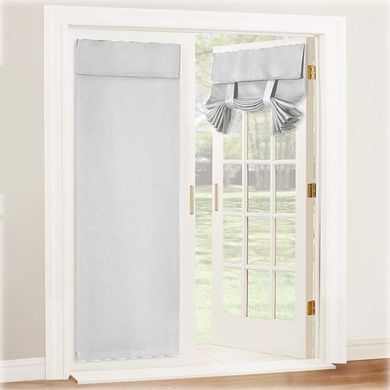 Kebinmaoyi Greyish White French Door Curtain, Blackout Door Curtain, Polyester,Privacy And Decor, For Glass Door,Bedroom,Office,,18"X24"