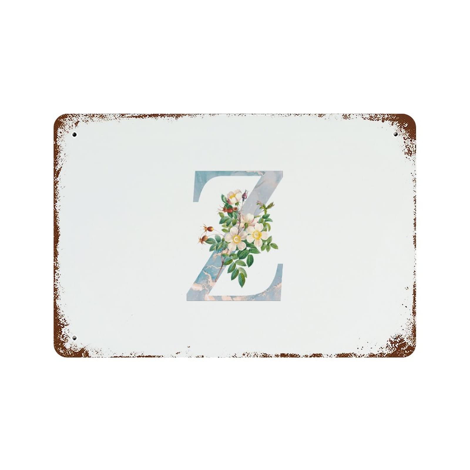 Placa de metal Z floral azul para decorar tu dormitorio o man cave con estilo rústico