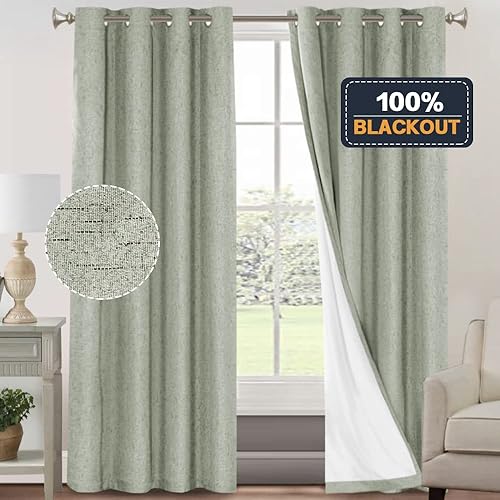 Miniatura 290 de PrinceDeco Cortinas opacas 100% para dormitorio, cortina de lino para puerta corrediza de cristal, cortinas opacas extra anchas con ojales Arena