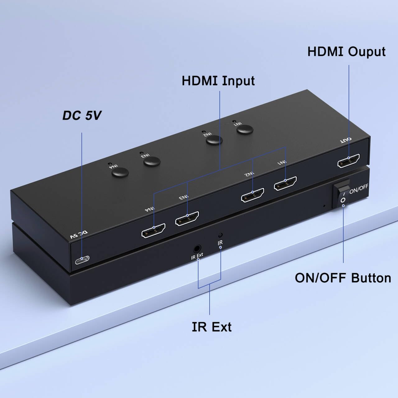 ZUZONG Commutateur HDMI 4 ports 4K @ 60 Hz 4 en 1 sortie HDCP 2.0 HDMI 2.0 Hub prend en charge la 3D Compatible avec Switch/Switch 2/OLED/Xbox PS5/4/3 Lecteur DVD Fire Stick Roku Apple TV Chromecast
