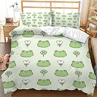 Vista 14 de Juego de funda de edredón Kawaii con diseño de rana de dibujos animados para niños, tamaño individual, con estampado de notas musicales y nubes