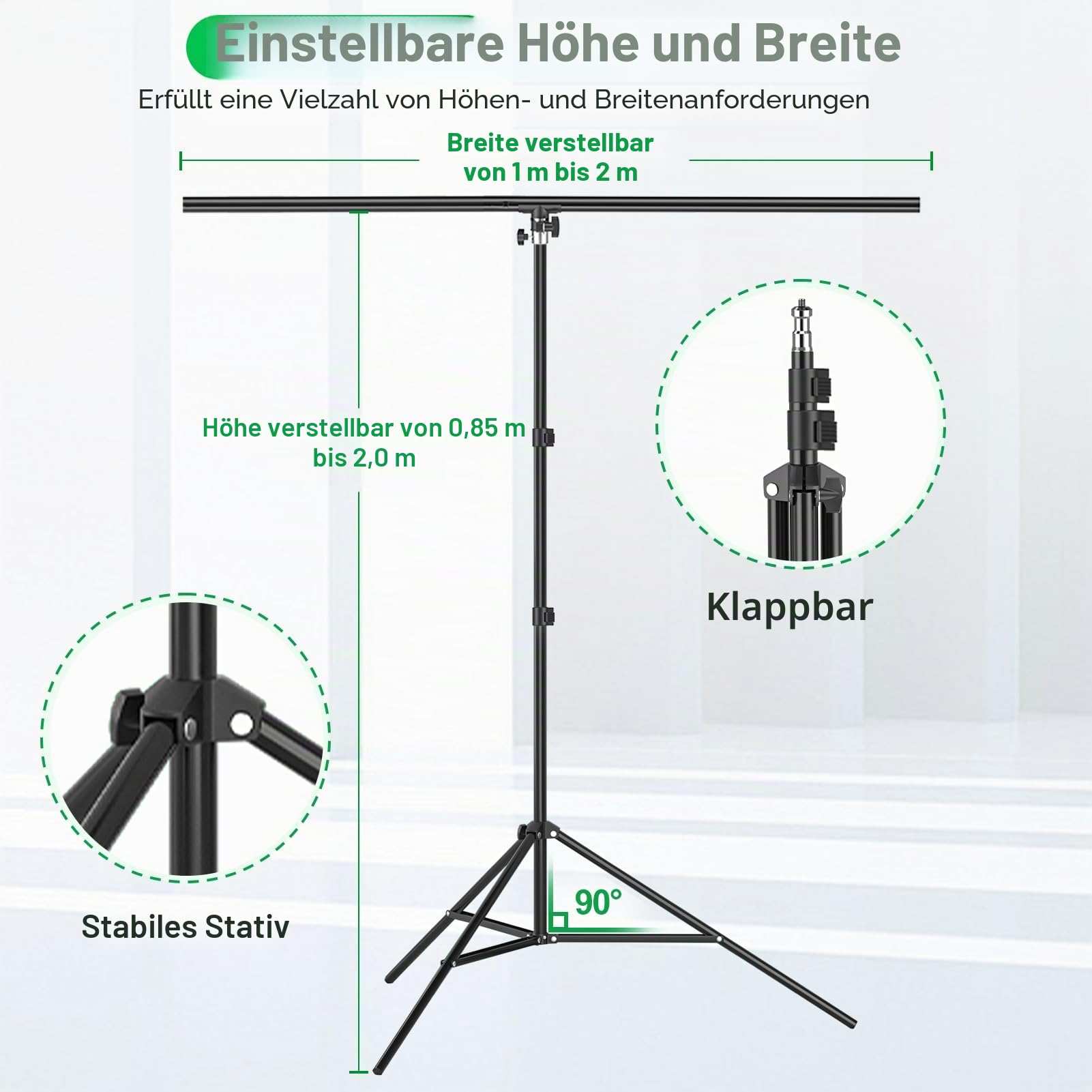EMART Greenscreen mit Ständer, 2 x 2 m Hintergrund Ständer mit 1,5 x 2 m Green Screen für Foto Video Studio, TV Videos, Streaming Spiele, Live Übertragung, Chroma-Key