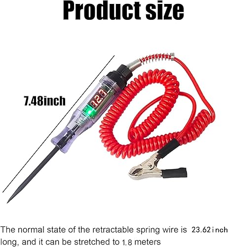 Miniatura 2 de Sodcay 1 bolígrafo eléctrico digital para automóvil, 6V-12V-24V CC, luz de prueba con cable de resorte extendido de 5.9 pies, sonda probadora de