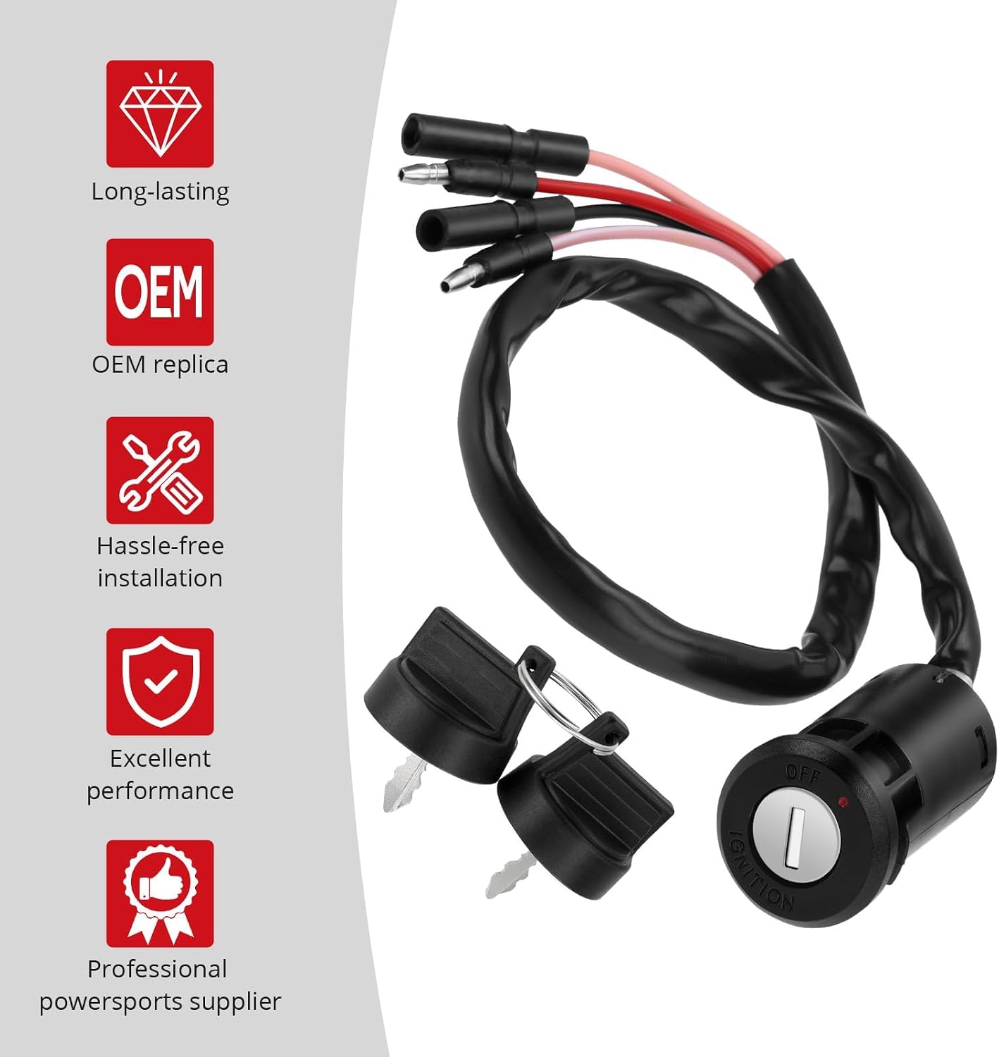 JAVIK Ignition Key Switch Fit for Honda FourTrax 300 TRX300 TRX300FW 2x4 1990-2000 TRX300FW FourTrax 4x4 1990-2000,OEM#35100-HM5-671