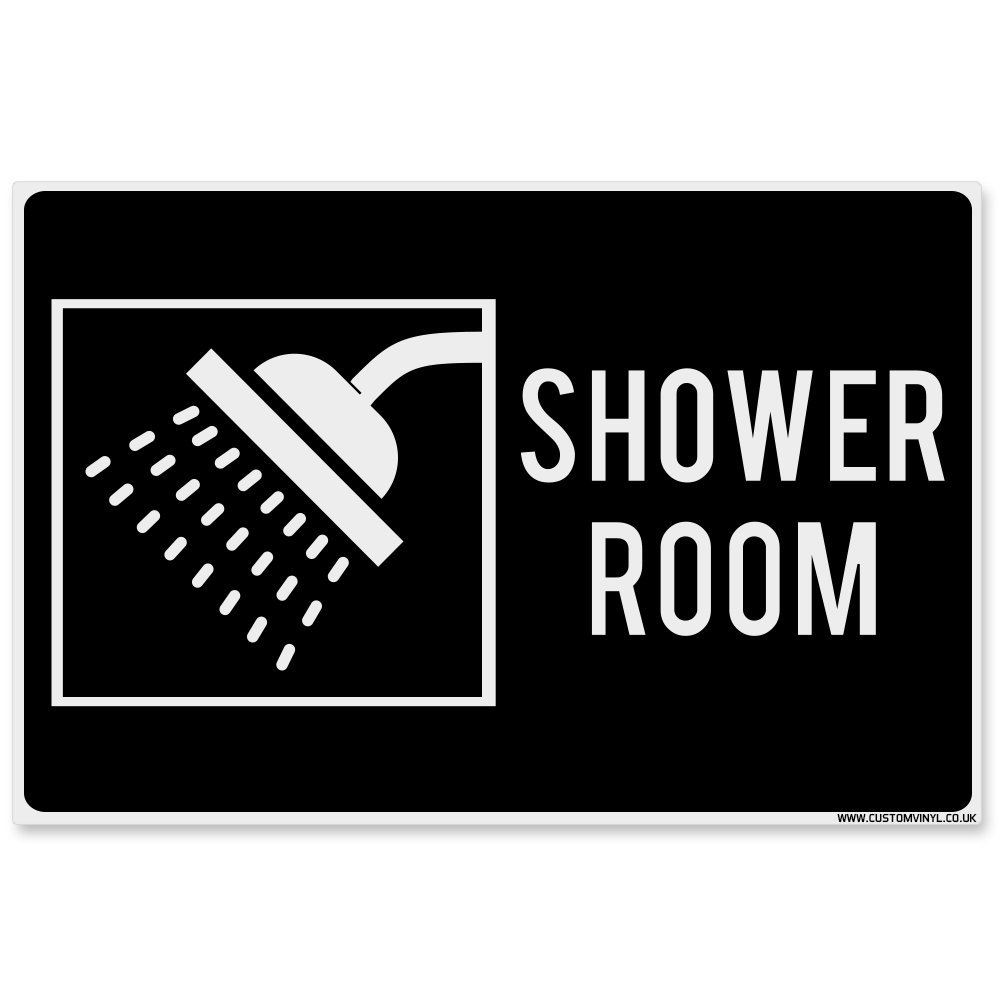 Custom Vinyl Black Shower Room Door Sign, Plastic Adhesive Bathroom/Toilet/Wc Door Plaque