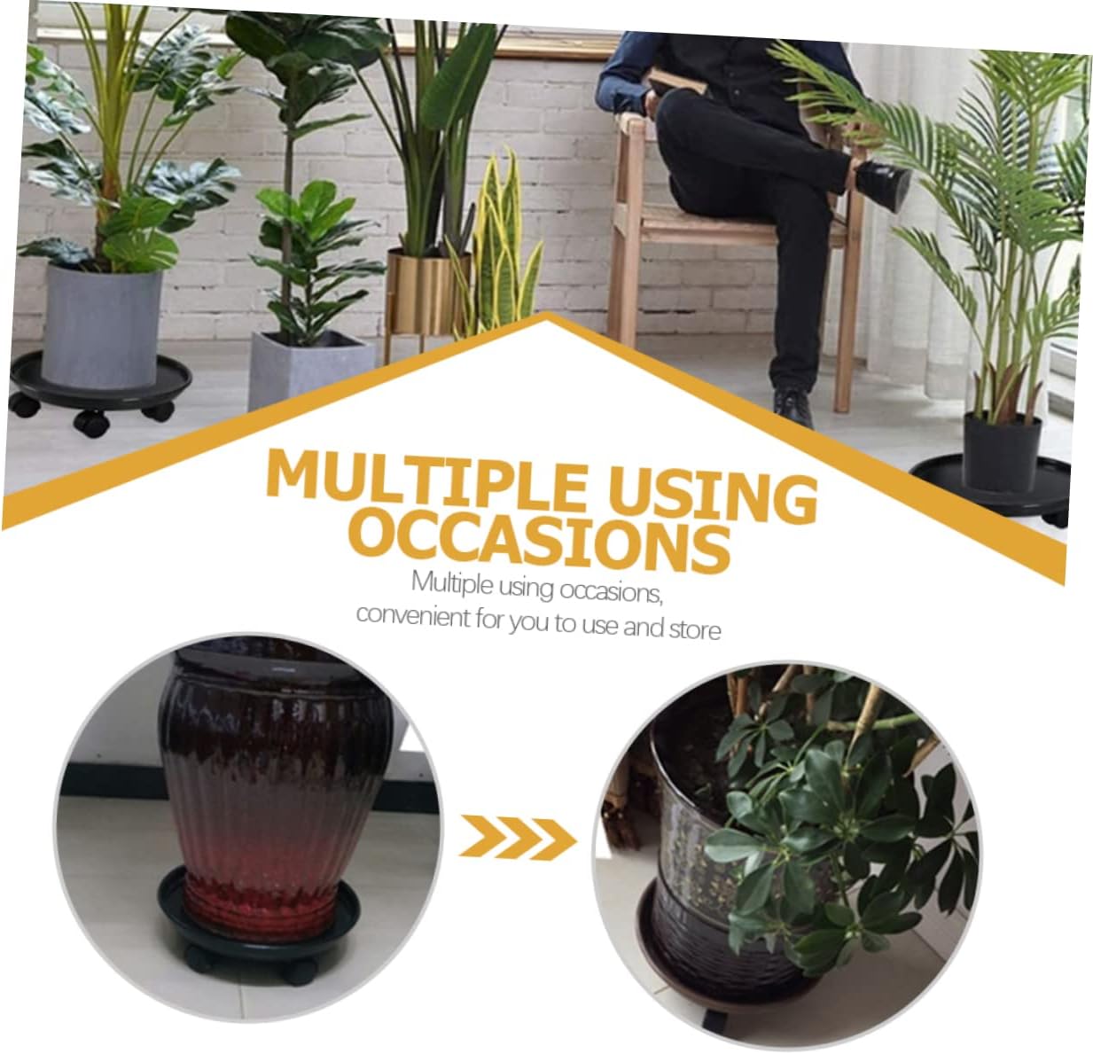 Mipcase 2pcs Rolling Planter Base Under Plant Water Tray Plant Stands Wheels for Indoor Outdoor Decor