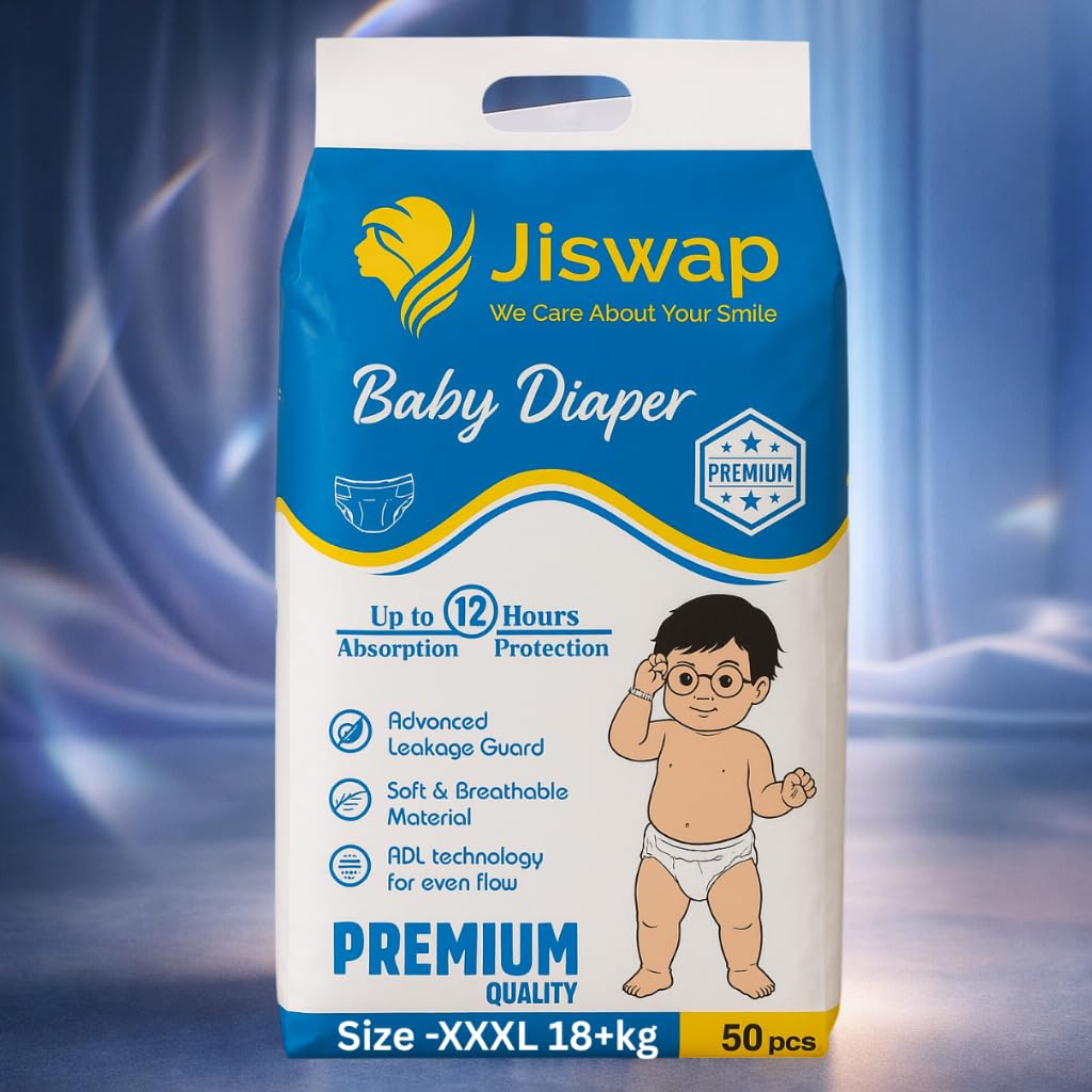 Jiswap Ultra Absorbent Baby Diapers – Soft, Leak-Proof, Hypoallergenic, and Breathable Diapers for Newborns, Infants & Toddlers – Eco-Friendly, and Comfortable – 50 Count (3XL)-image-39
