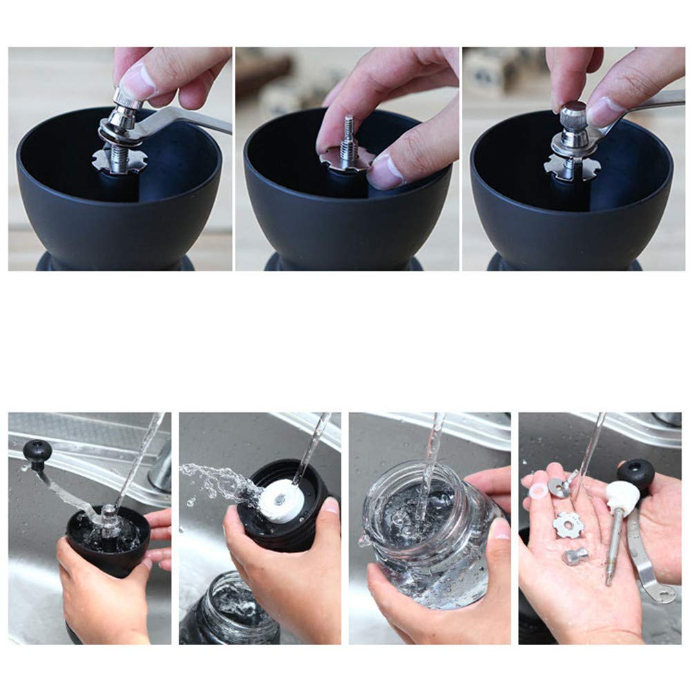 LBCD Macinacaffè manuale professionale regolabile a manovella portatile per viaggi o campeggio con contenitore extra pulizia spazzola morbida grossolana mini macinaspezie in ceramica