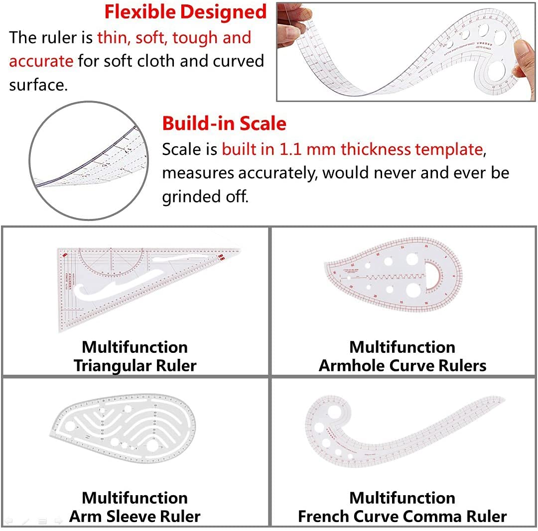 Buy Sew Ruler, Acrux7 Pattern Sewing Rulers Set, 4 Pieces Plastic Sew