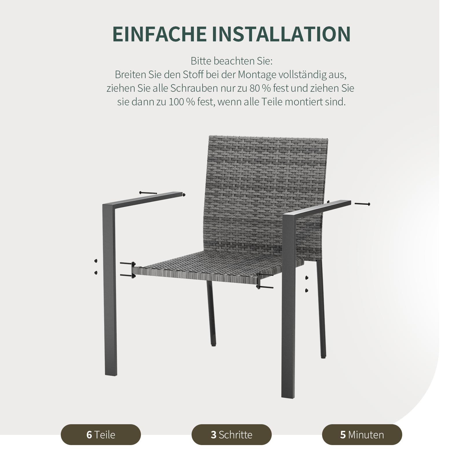 Amopatio Gartenstühle Stapelbar 6er Set, Polyrattan Stapelstuhl Garten mit Armlehnen, Stabiler Stahlrahmen, Wetterfest Rattansessel - Rattan Balkonstühle für Balkon, Terrasse, Grau