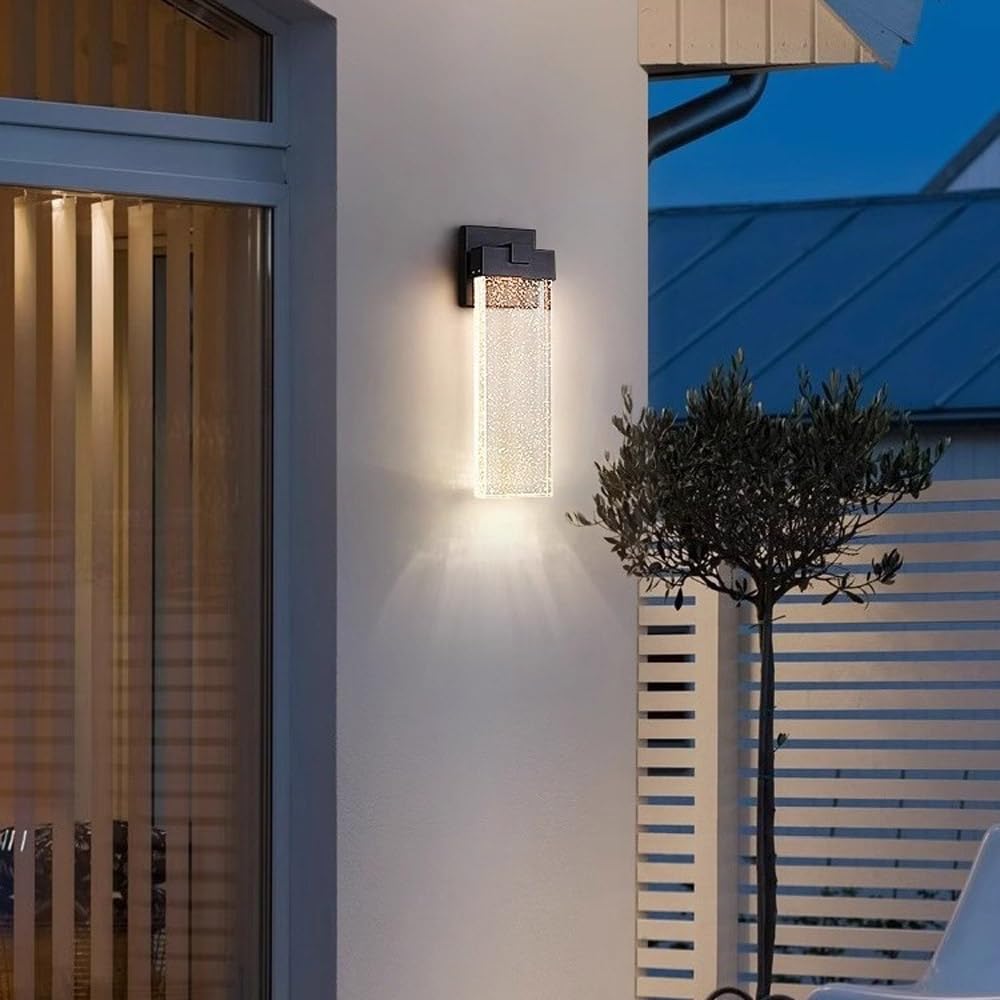 Applique da parete for esterni/interni con vetro a bolle di cristallo, applique da esterno impermeabili, lanterne da parete a LED, luci da veranda, luci da parete da 10 W 3000 K