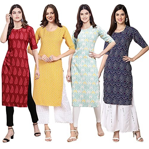 Image of Pinkmint Women's Crepe Digital Print Straight Kurta [Pack of 4] (CCV-334-338-339-335)
