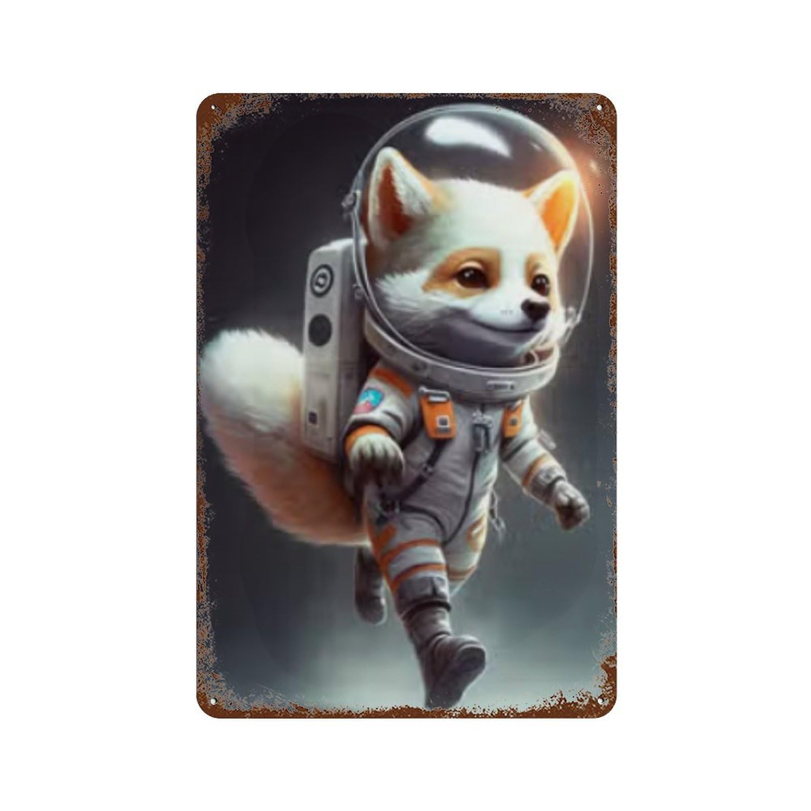 Astronaut Space Wolf Rusty Metal Tin Sign 11.8"x7.9", for Basement, Hobby Room And Garage Decor, Retro Wall Decor