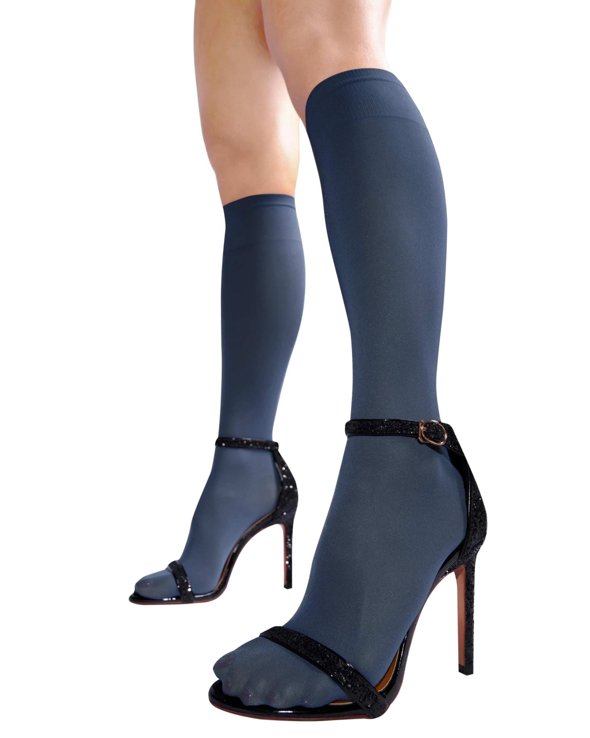 Sofsy Women's Indigo 40 Den Opaque Knee High Socks For | Soft Seamless Pop Socks | Transitional Hosiery