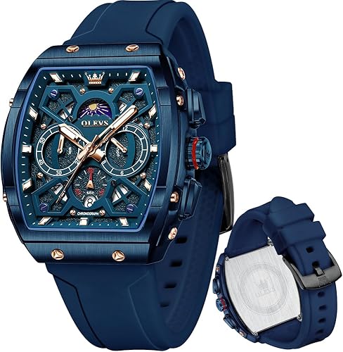 OLEVS Mens Watches Stylish Chronograph Waterproof Luminous Silicon Strap Multifunction Watches for Men Business White Men Wrist Watch Relojes azules