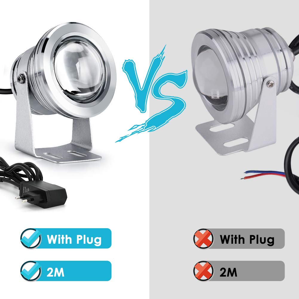 Greensen RGB-Unterwasserlicht-Brunnenlampe für Beleuchtungsdekoration 90-265 V, 5050 RGB-Edelstahlgehäuse Hervorragende Wasserdichte Leistung (EU-Stecker)