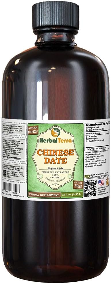 Suan Zao Ren (Ziziphus Jujuba) Glycerite, Dried Seeds Alcohol-Free Liquid Extract (Brand Name: HerbalTerra, Proudly Made in USA) 4 fl.oz (120 ml)
