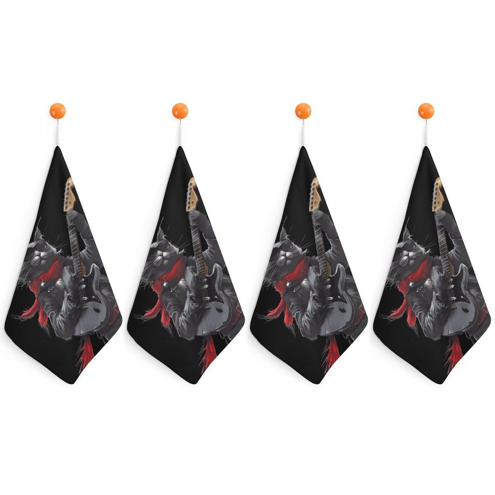 TXFBTRFSA Rocks-Cat Playing Guitar Hand Towels with Hanging Loop Kitchen Towel Handkerchiefs Cleaning Cloths