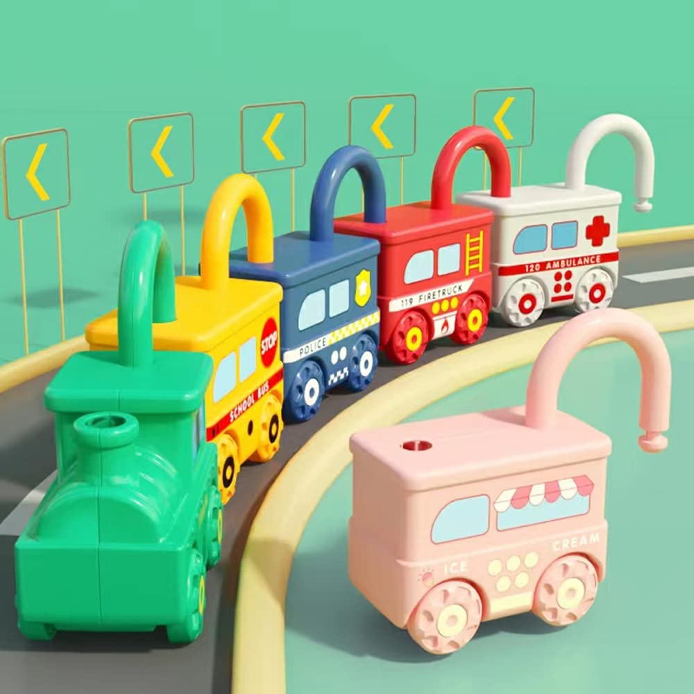 Macchina Giocattolo con Chiave e Serratura, Montessori Giocattolo per Bambini, Treno Montaggio Giochi Bambino Educativi Sensoriali, Motricità Fine Regalo di Natale per Ragazzo Ragazza 2 3 4 Anni