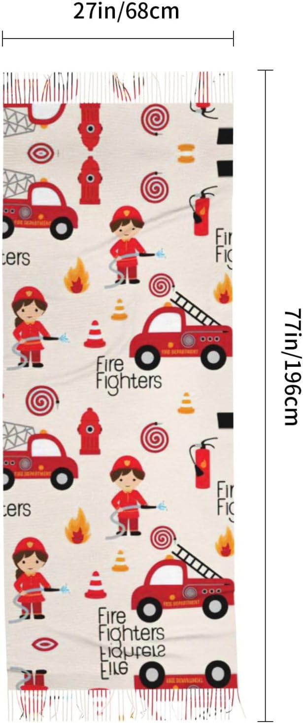 Little Boys And Girls In Firefighters Print Fringed Scarf Lightweight Women'S Fashion Scarf Soft Wrap Shawl Tassel Scarf Gift