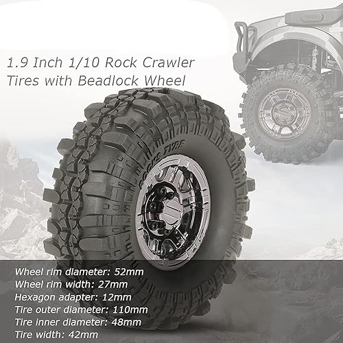 Miniatura 5 de Goolsky 4 neumáticos AUSTAR AX-4020C de 1.9 pulgadas 4.331 in 110 Rock Crawler con borde de rueda Beadlock para D90 SCX10 AXIAL RC4WD TF2 RC Car