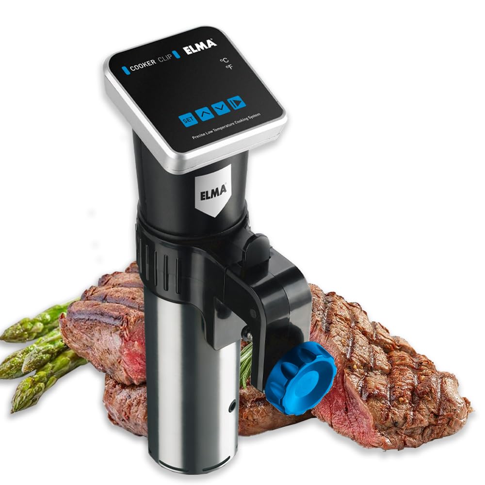 ELMA Termocirculador para Cocinar a Baja Temperatura Alimentos Envasados al Vacío | Modelo Cooker Clip Sous Vide 1200W, Inmersión a Prueba de Agua IPX7 | 9,2 x 16,1 x 33,0 cm