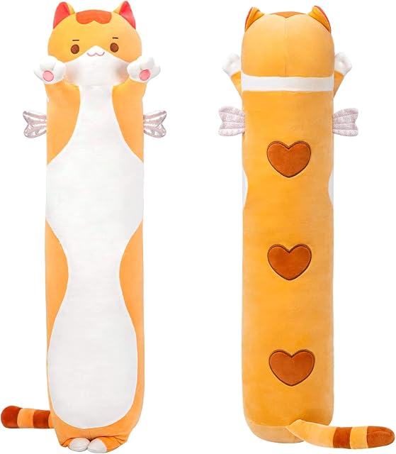 Mewaii 28in Long Cat Plush Pillows Stuffed Animals Squishy Pillows - Plushie Cute Kitty Sleeping Hugging Plush Pillow Soft Toys for Kids(Orange)