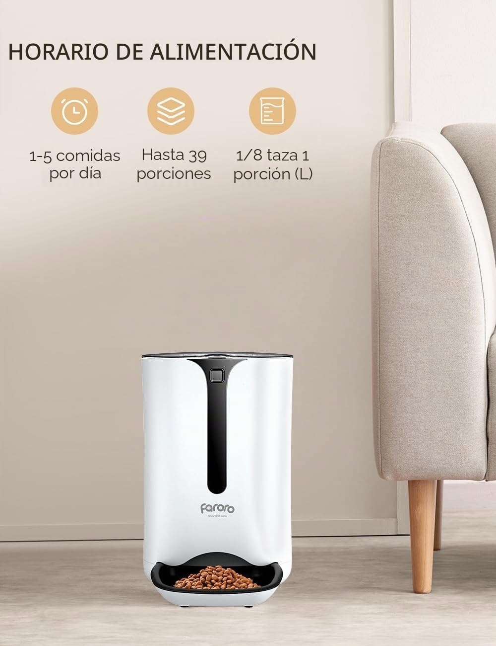 Faroro 7L Comedero Automático para Gatos, Dispensador Comida para Gatos y Perros con Temporizador hasta 5 Comidas por Día, Control de Porciones, Pantalla LCD, Grabación de Voz de 10s