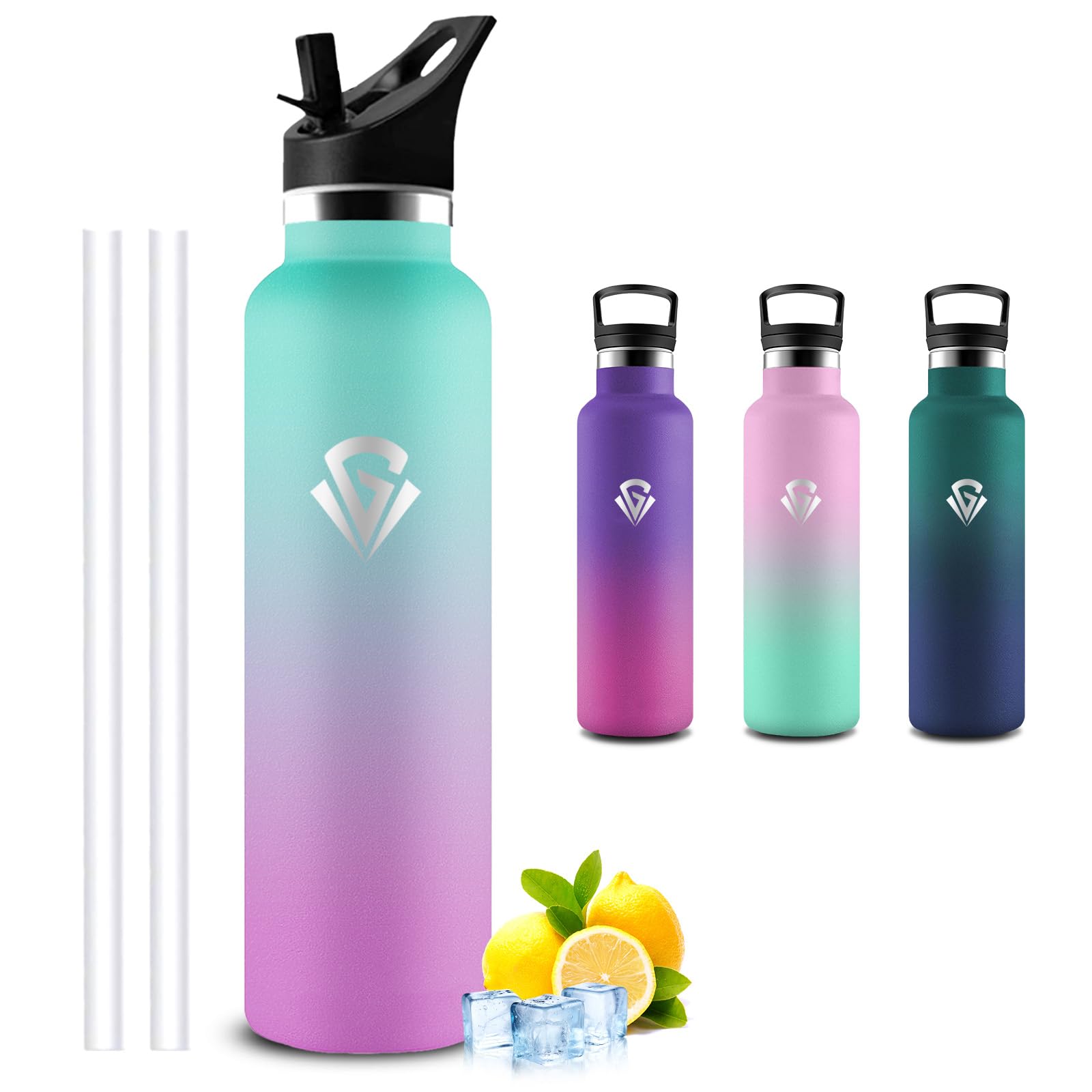 Mujigaga Insulated Water Bottle, 1 Litre, BPA Free, Thermal Bottle, with Filter and Straw, Thermal Bottles, Keeps Hot for 12 Hours/Cold 24 Hours, Water Bottles for Trekking, Sports, Gym
