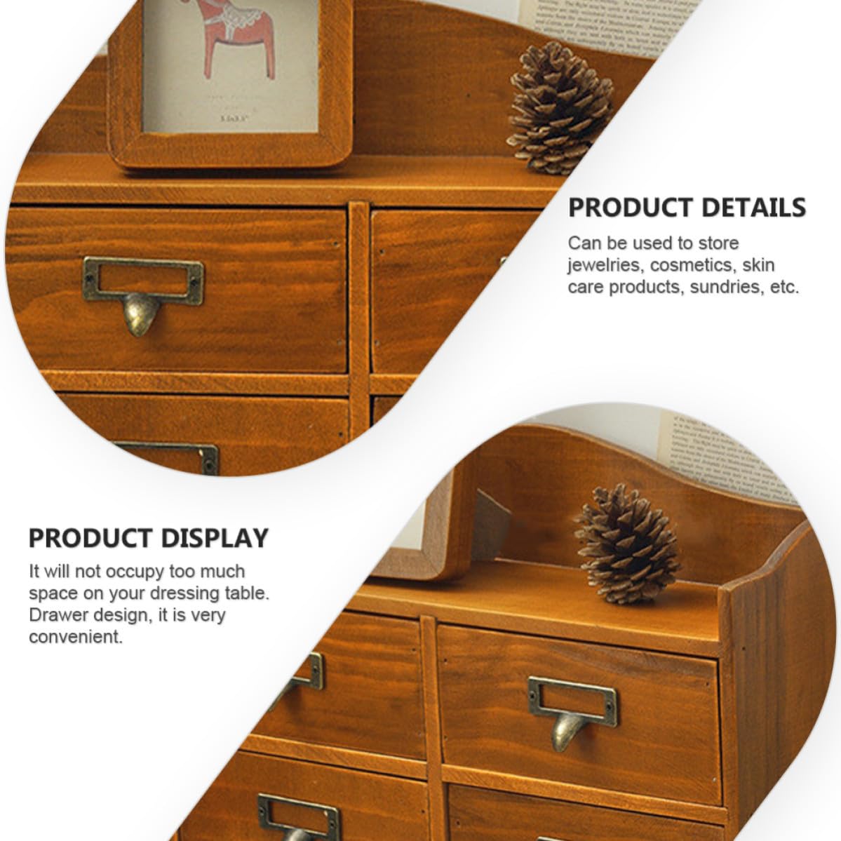 Retro Schmuckorganizer Holz mit Schublade für Kosmetik und Schmuck