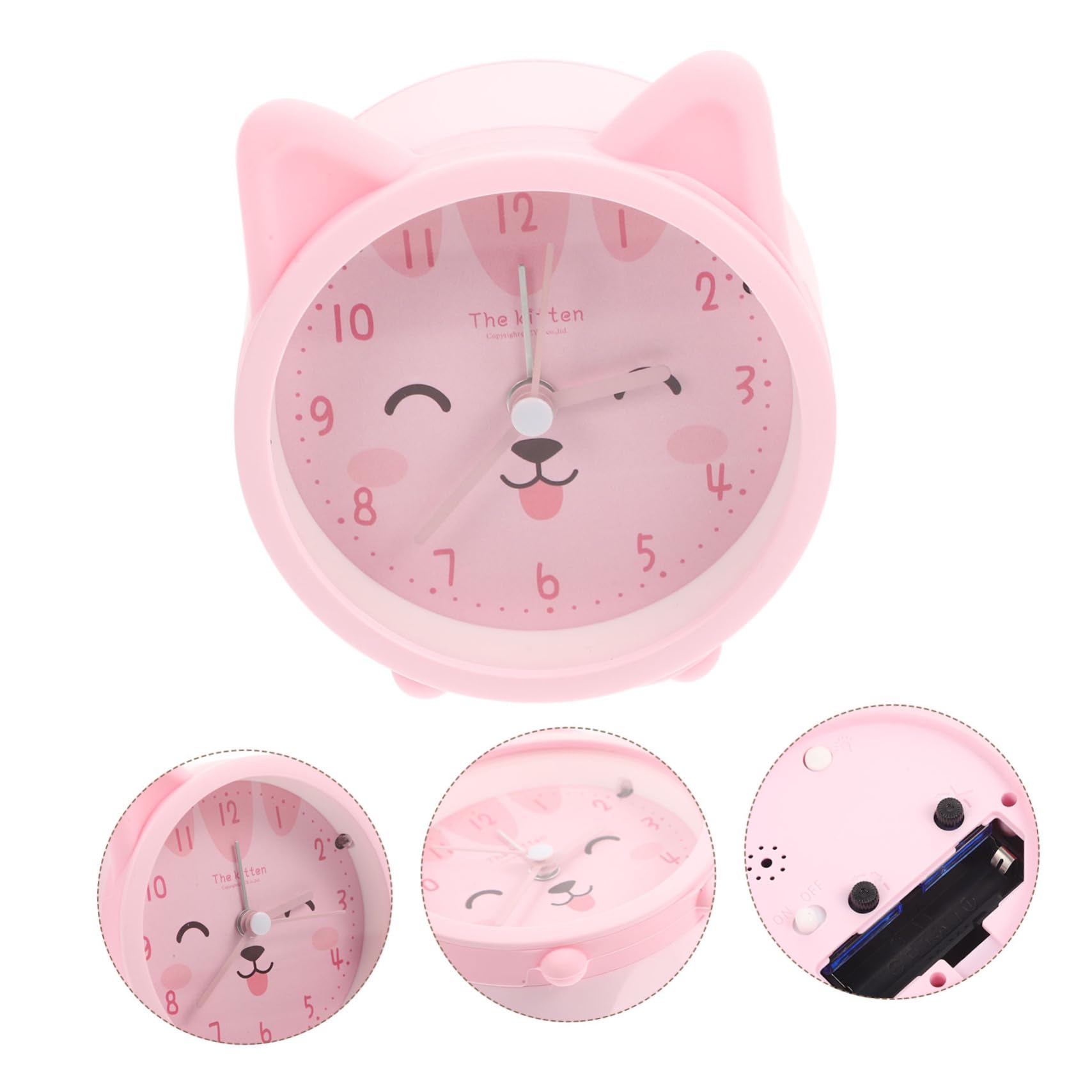 Réveil Silencieux Design Chat Mignon - Horloge De Chevet Avec Veilleuse, En Silicone Blanc