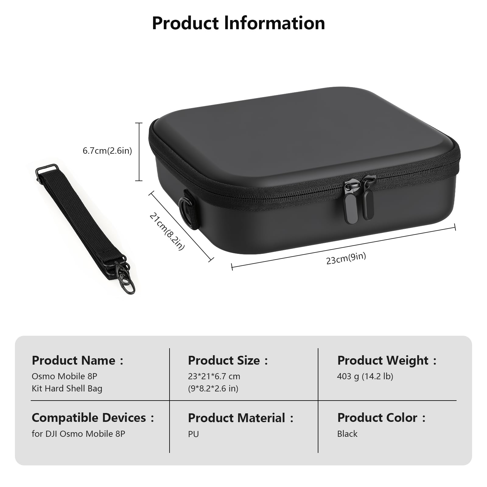 FPVtosky Sac Rigide Osmo Mobile 8P, Sac de Transport Étanche pour DJI Bundle Créateur Osmo Mobile 8P Stabilisateur & Accessoires, Étui Portable en PU Voyage/Photo Extérieure [Étui Seulement]