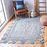 SAFAVIEH Cape Cod Collection Accent Rug - 3' x 5', Blue & Beige, Handmade Boho Braided Jute & Cotton, Ideal for High Traffic Areas in Entryway, Living Room, Bedroom (CAP201C)