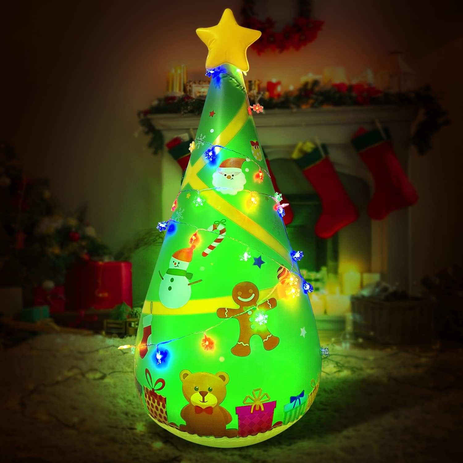 BLOWOUT FUN 4ft Inflatable Christmas Tree Decoration, RGB Lighted Santa Tree Tumbler Blow Up Lighted Decor Indoor Outdoor Holiday Art Decor Decorations Clearance