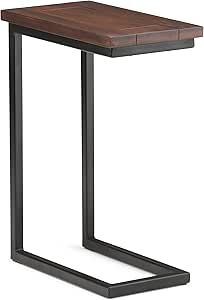 SIMPLIHOME Skyler SOLID MANGO WOOD and Metal 18 inch Wide Rectangle Industrial C Side Table in Dark Cognac Brown, Fully Assembled for the Living Room and Bedroom
