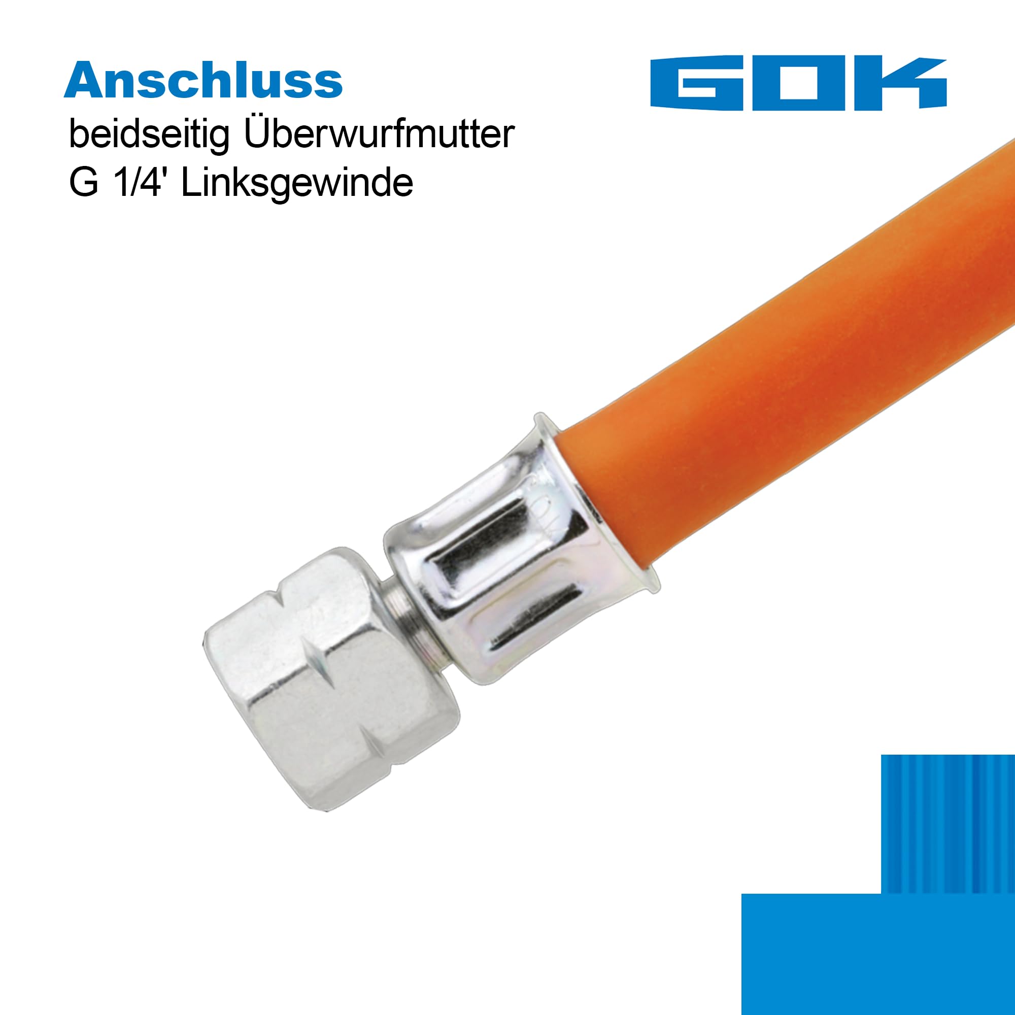 GOK Tubo del gas da 40 cm, 2 x 1/4", filettatura sinistra fino a -30 °C propano