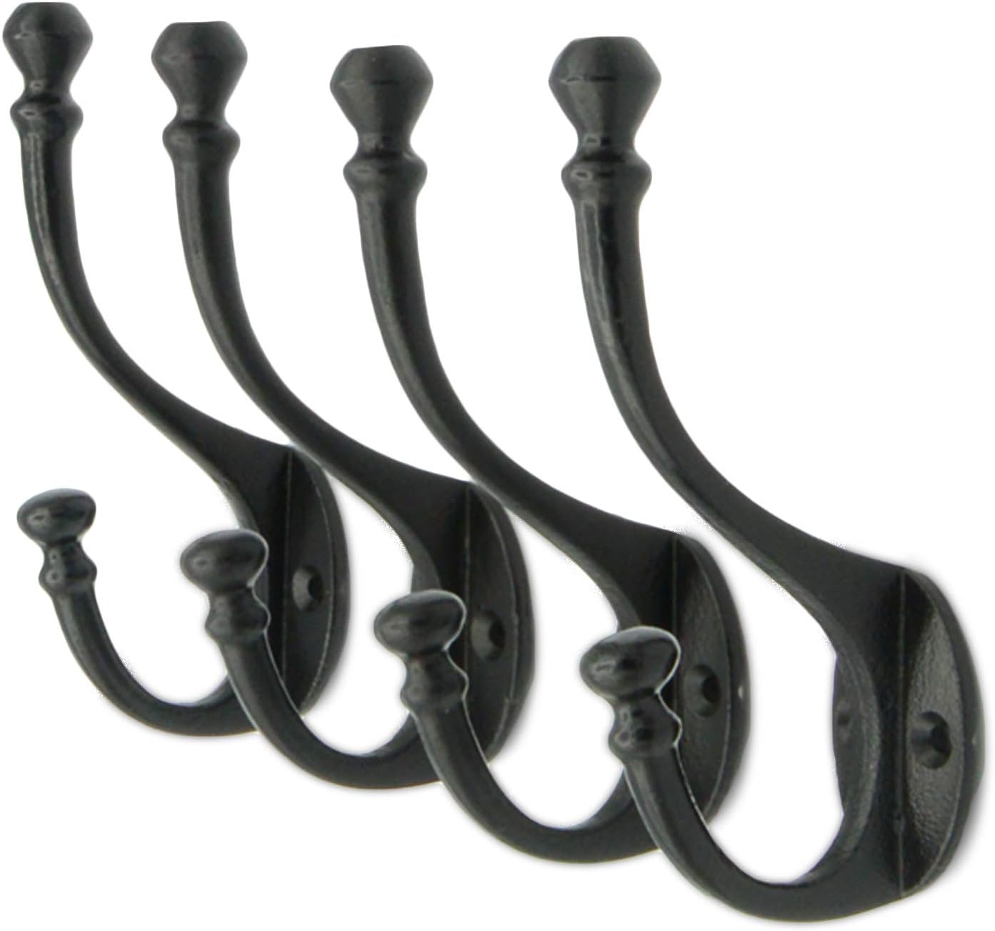 CRAFTSMAN ROAD Vintage Cast Iron Wall Hooks (Black, Set of 4) - Rustic, Farmhouse Coat Hooks | Coats, Bags, Towels, Hats | Heritage Select