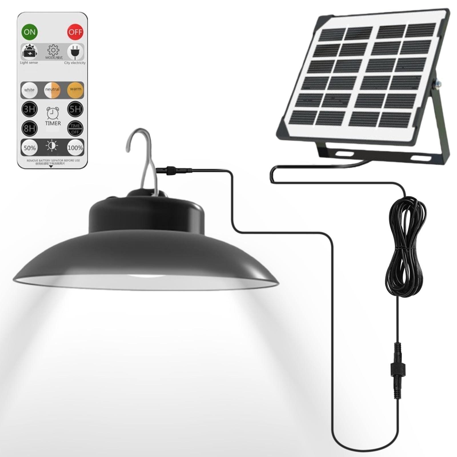 GBKDQQ Lampes solaires d'extérieur à suspendre avec télécommande, lampe suspendue solaire à intensité variable et étanche IP65, avec câble de 5 m, pour jardin, terrasse, balcon, pavillon de garage