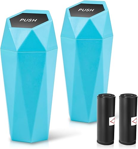 Vista 14 de Auto Dynasty Bote de basura para coche con tapa, paquete de 2 contenedores de basura de 3" con soporte para botellas, capacidad de 0.5L, contenedor