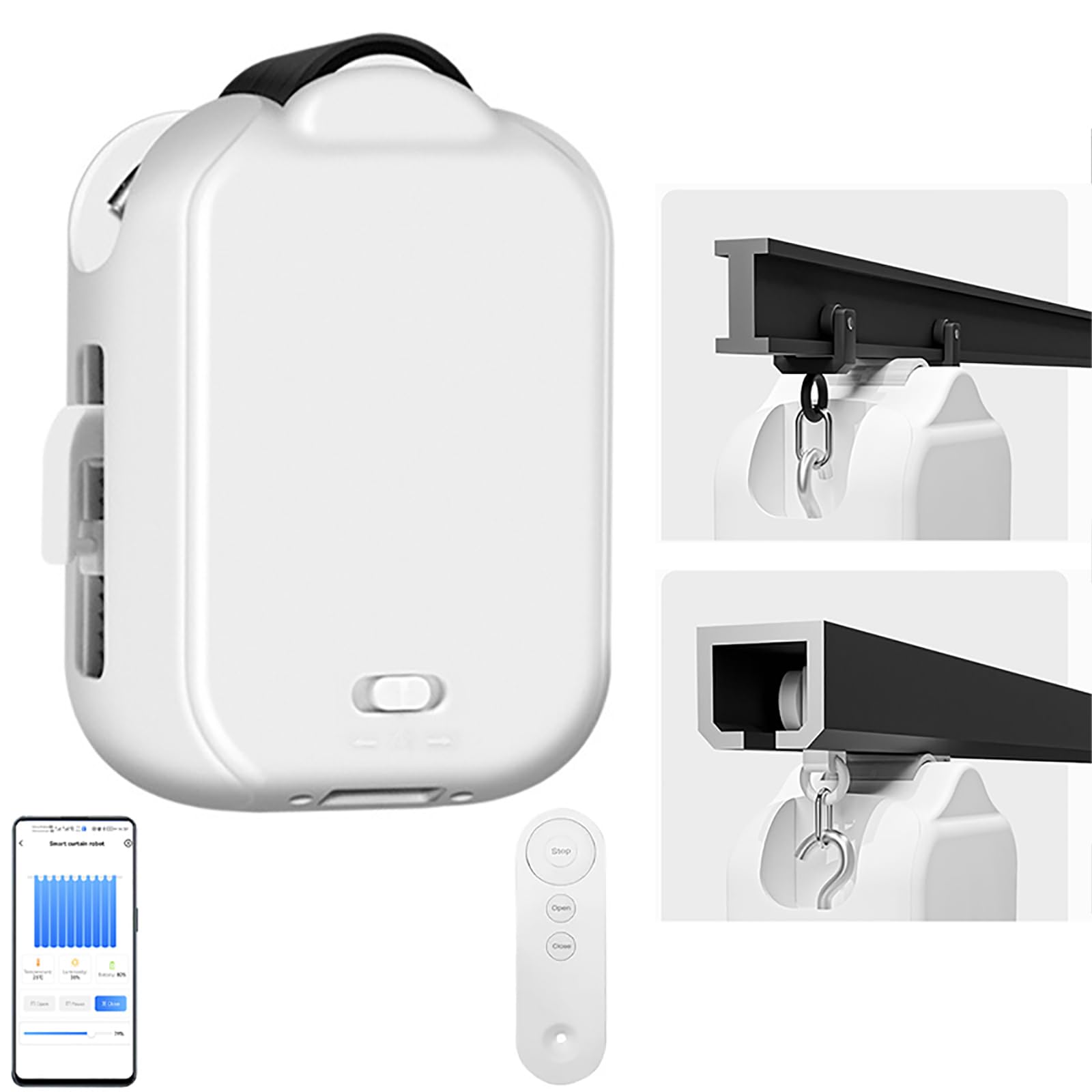 Chiudiporta Automatico per Tende Intelligenti, Macchina Elettrica Wireless per Tende con Pannello Solare, Nessuna Ricarica Configurazione Timer di Controllo App Facile da Installare Track 1PC